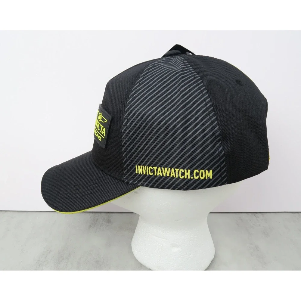 Invicta Racing Hat Black Neon Yellow Sponsor Logo Snapback Cap IG0340-BLK New